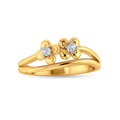 18K Gold Elegant Split Shank Diamond Flowers Ring