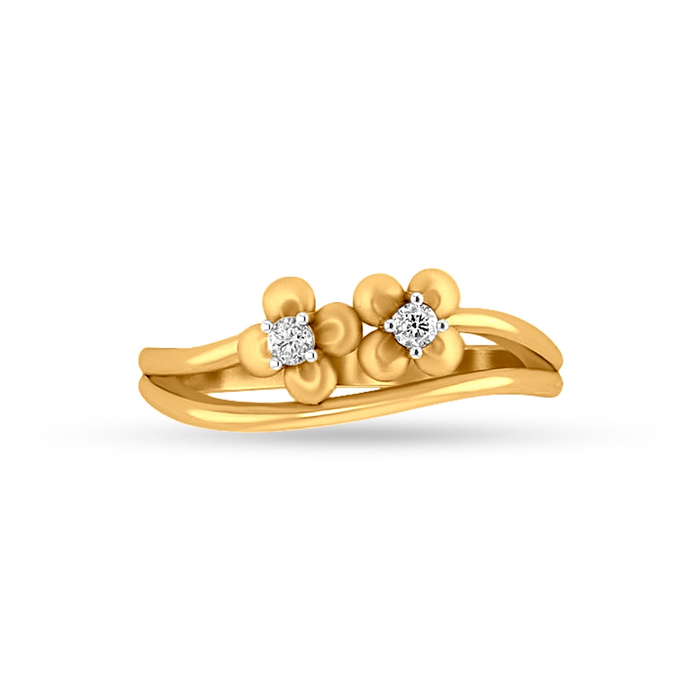 18K Gold Elegant Split Shank Diamond Flowers Ring