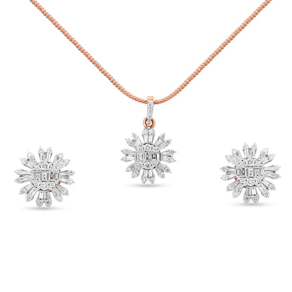 Gold Baguette Diamond Floral  Necklace Set