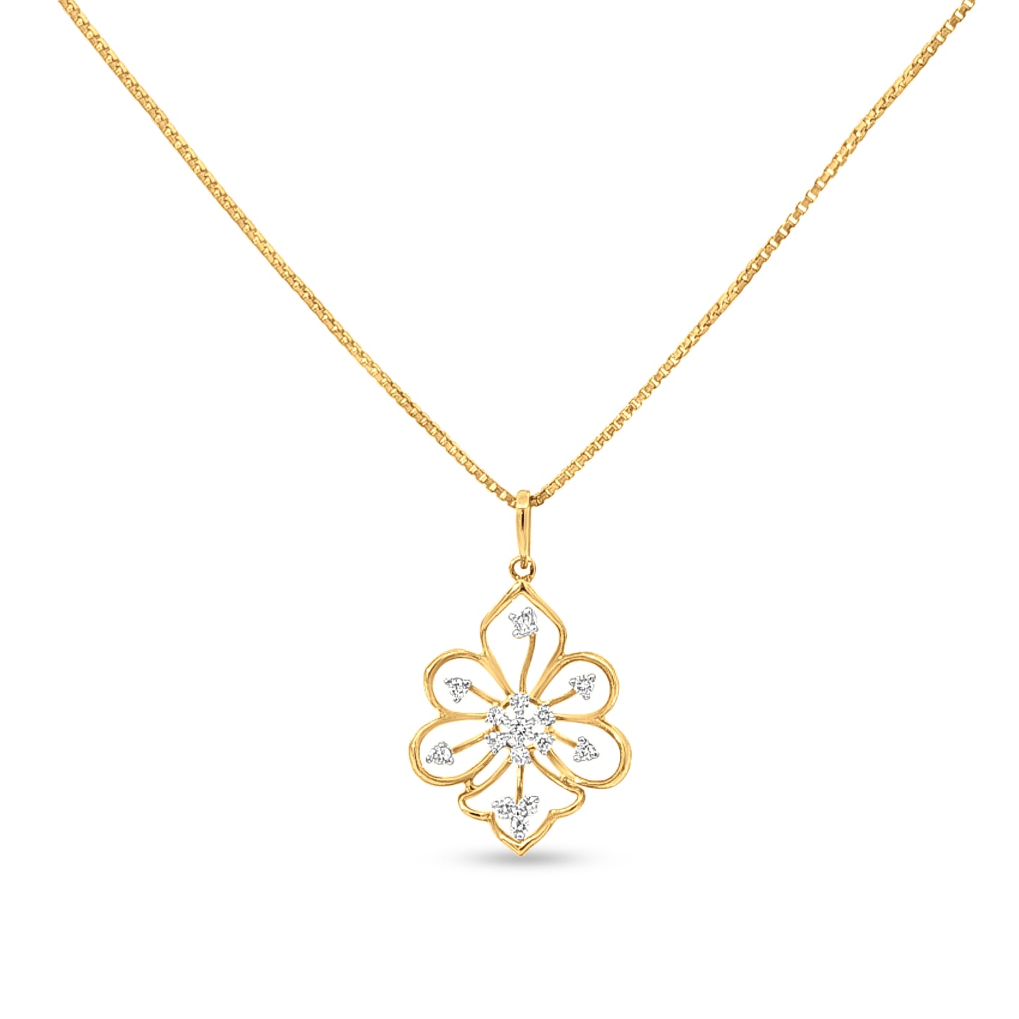 18k Gold Pan Leaves Diamond Pendant Necklace Set