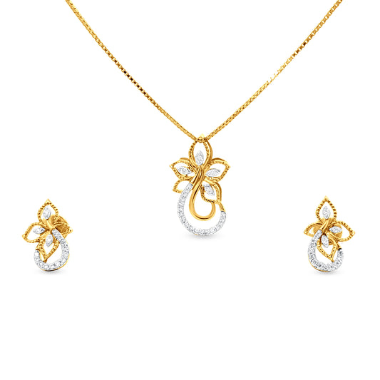 18k Gold Diamond Pendant Necklace Set