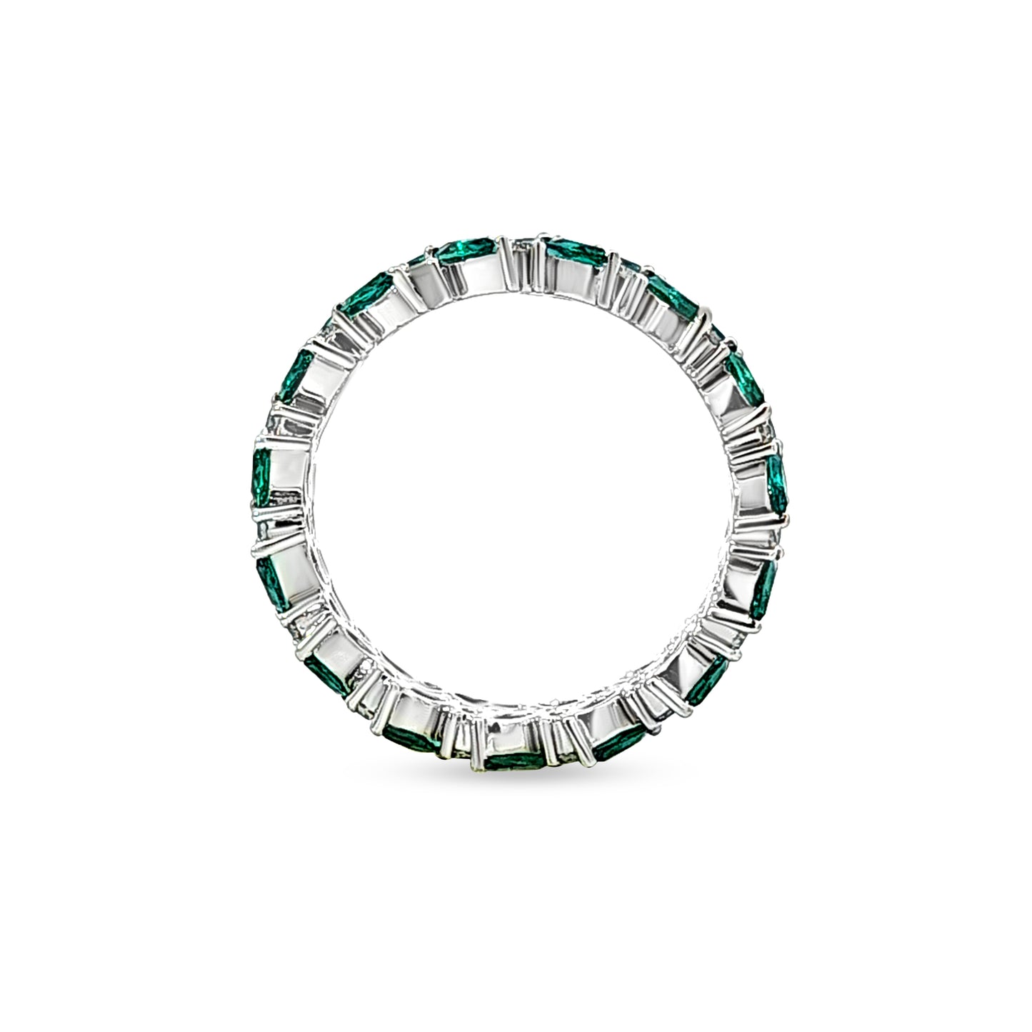 14K White Gold Diamond Band with Emerald Stone