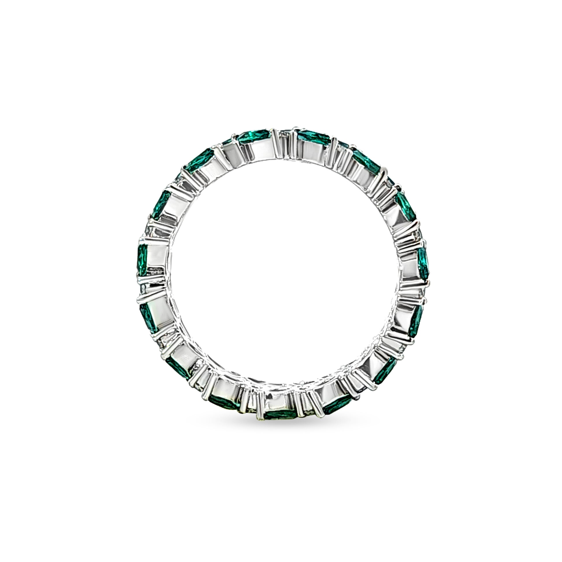 14K White Gold Diamond Band with Emerald Stone