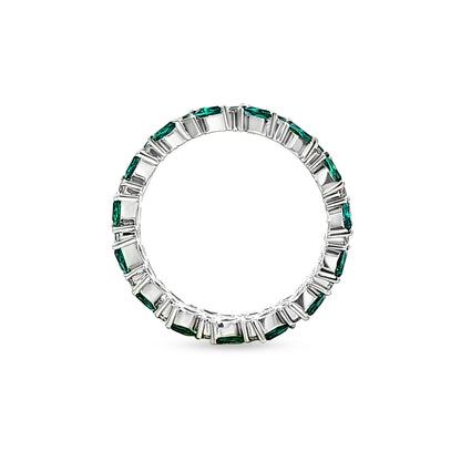 14K White Gold Diamond Band with Emerald Stone