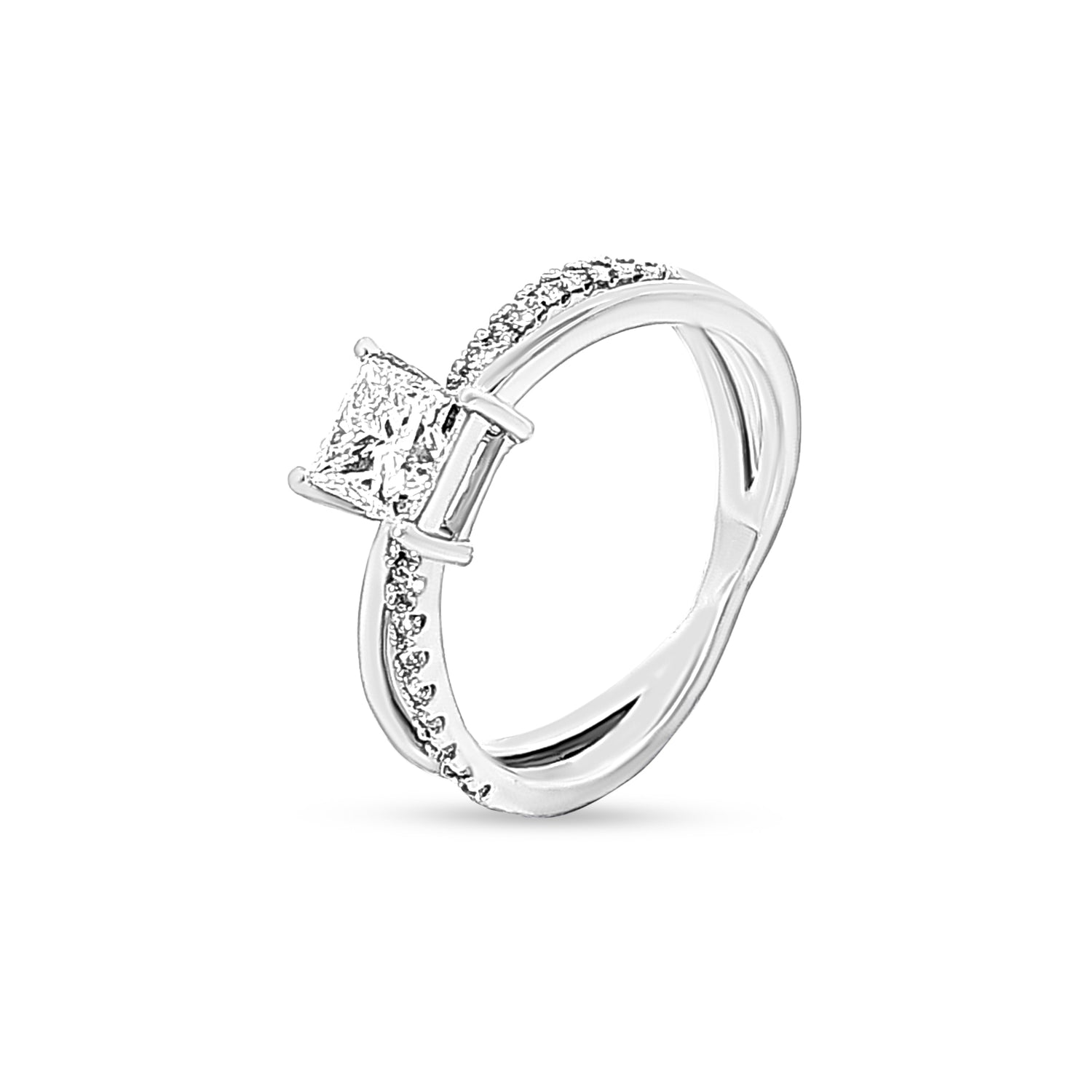 14K White Gold Split Shank Princess Cut Solitaire Diamond Ring