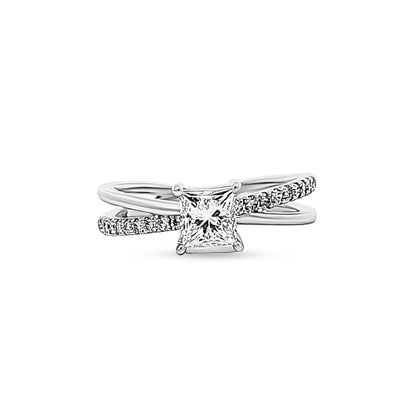 14K White Gold Split Shank Princess Cut Solitaire Diamond Ring