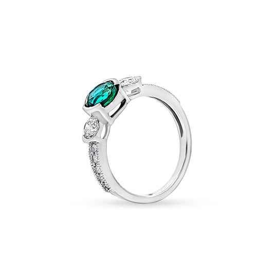 Vrishti - 14K White Gold Diamond and Emerald Ring