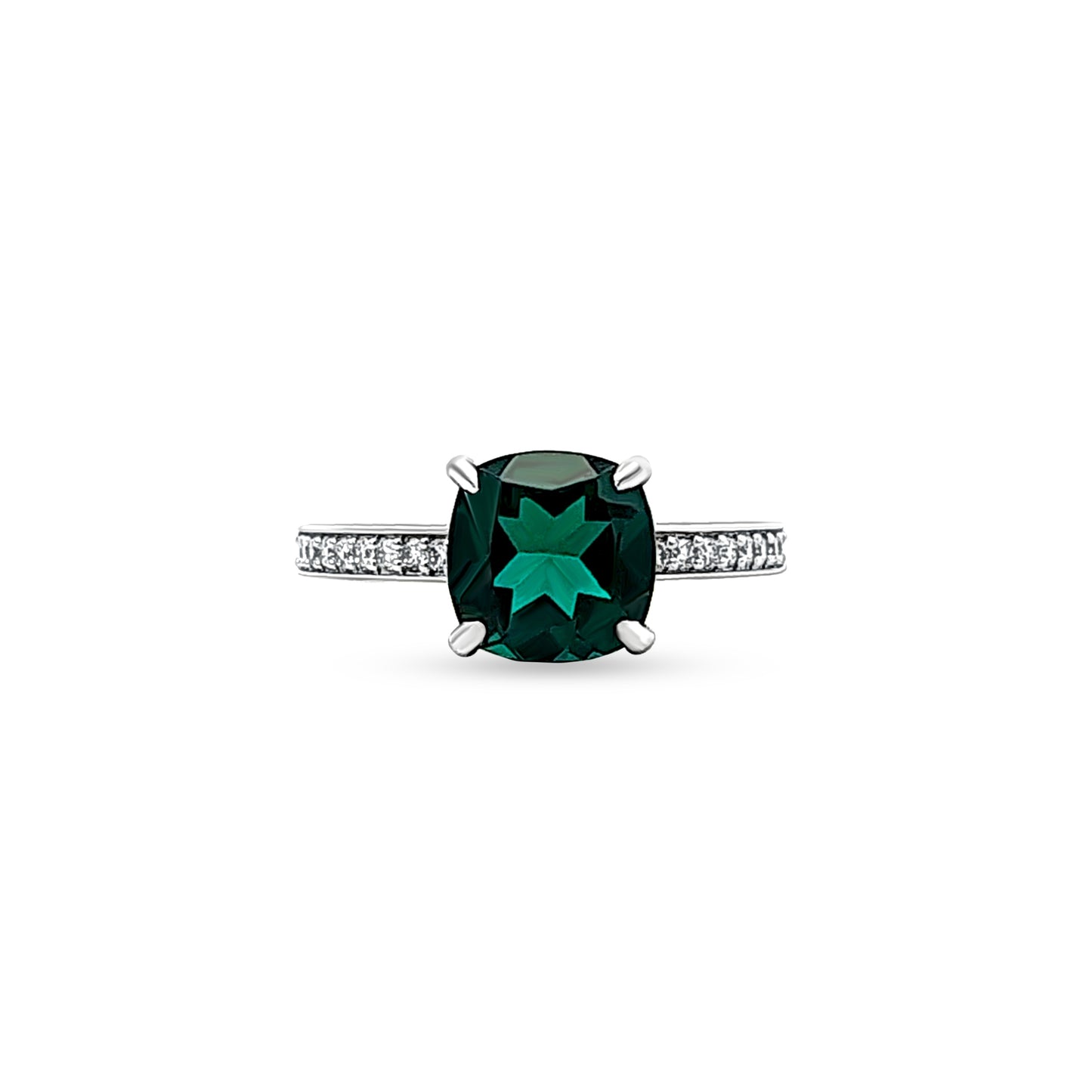 14K White Gold Diamond and Single Emerald Stone Ring