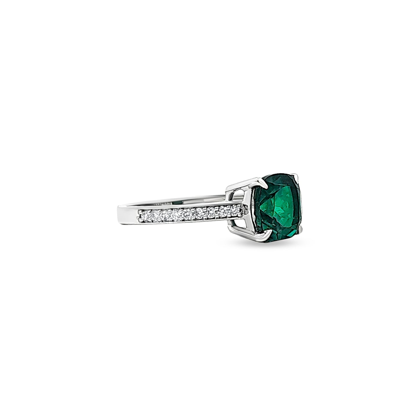 14K White Gold Diamond and Single Emerald Stone Ring