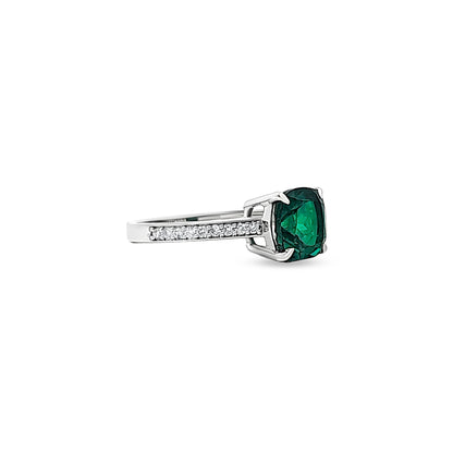 14K White Gold Diamond and Single Emerald Stone Ring