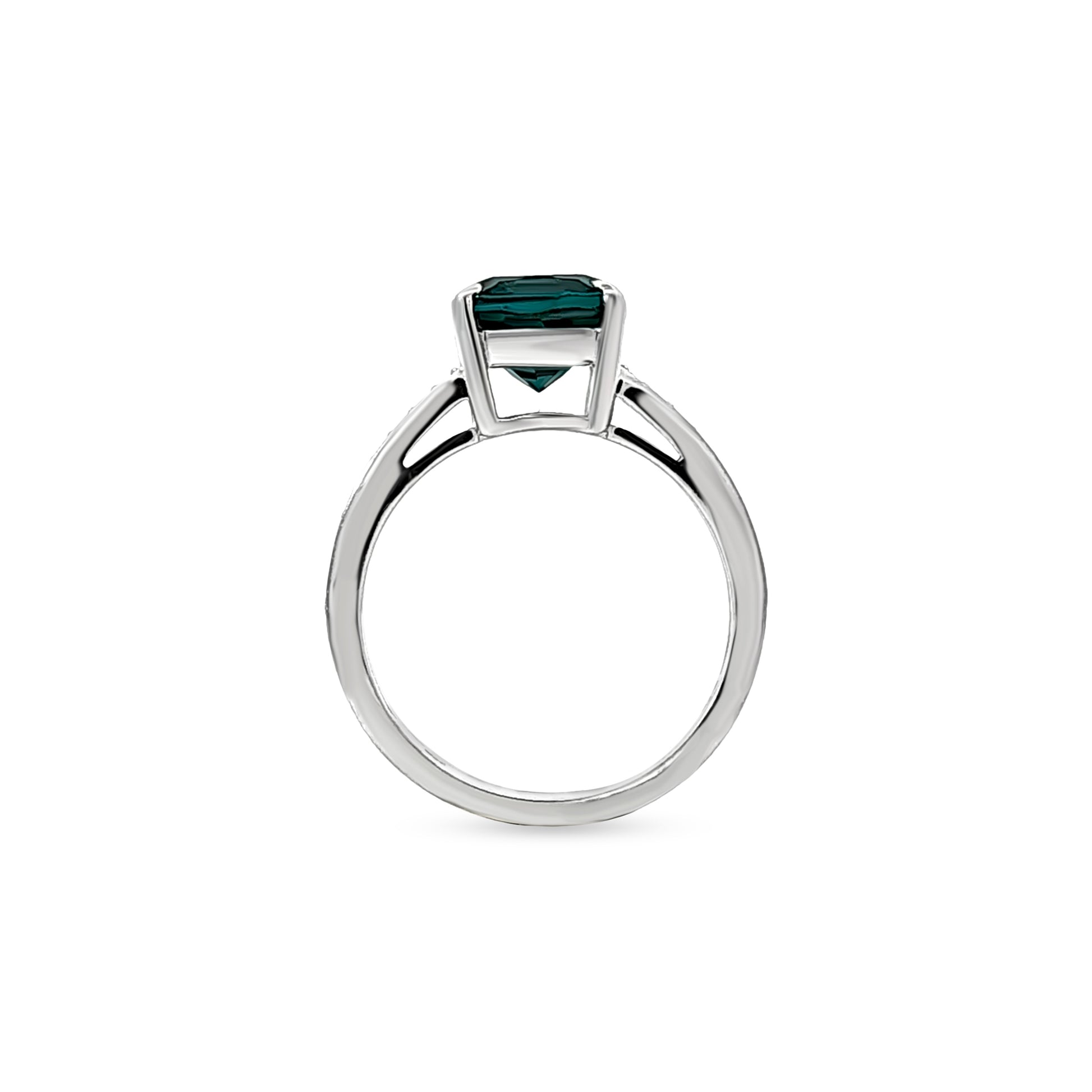 14K White Gold Diamond and Single Emerald Stone Ring