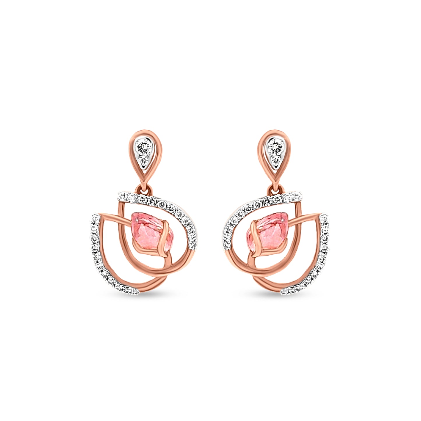 Sanya 18K Rose Gold Lotus Leaf Earrings with Pink Sapphire And Diamonds