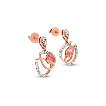 Sanya 18K Rose Gold Lotus Leaf Earrings with Pink Sapphire And Diamonds