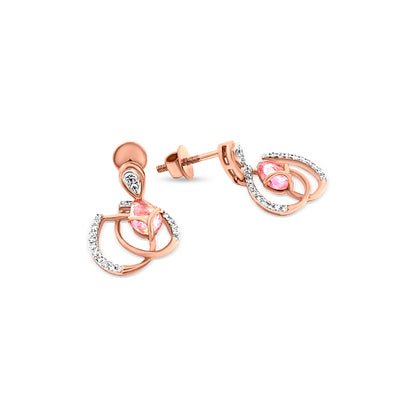 Sanya 18K Rose Gold Lotus Leaf Earrings with Pink Sapphire And Diamonds