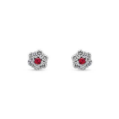 14K White Gold Diamond Floral Stud Earrings