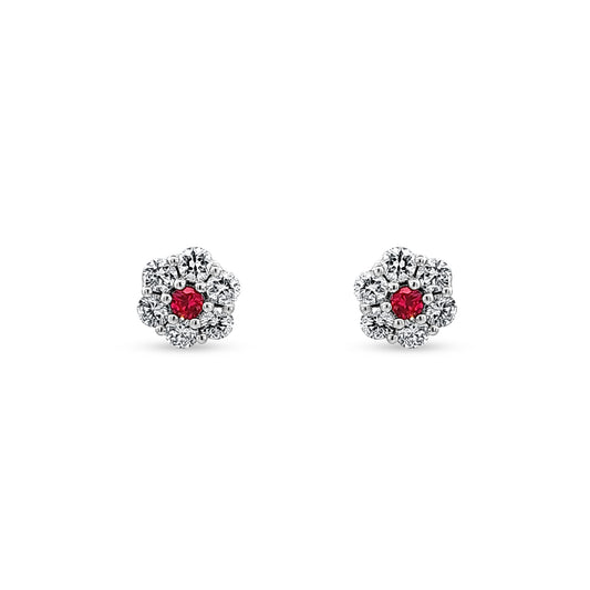 14K White Gold Diamond Floral Stud Earrings