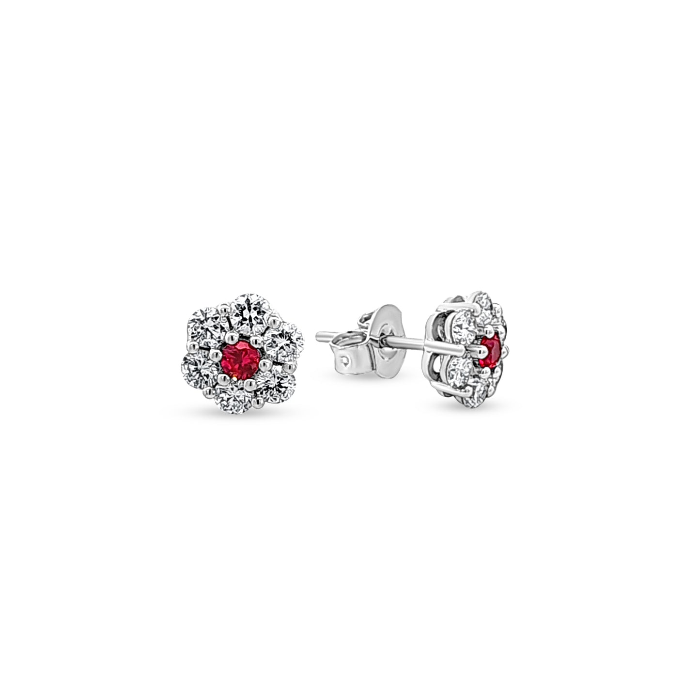 14K White Gold Diamond Floral Stud Earrings