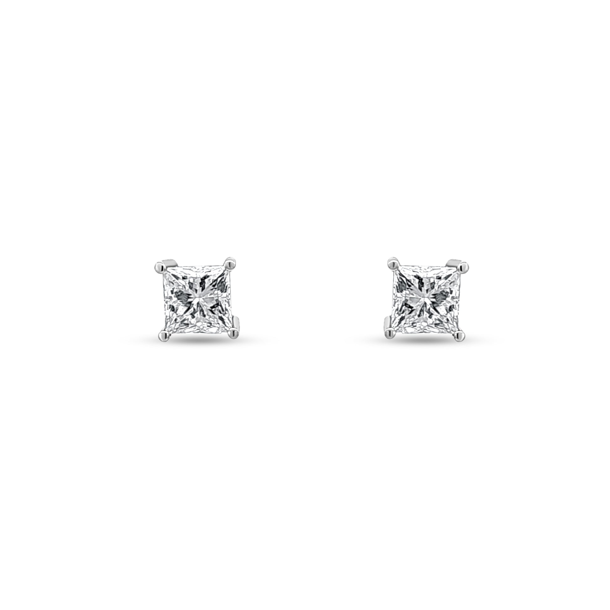 14K White Gold Princess-Cut Diamond Solitaire Stud Earrings