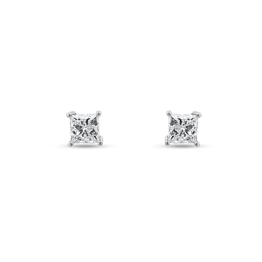 14K White Gold Princess-Cut Diamond Solitaire Stud Earrings