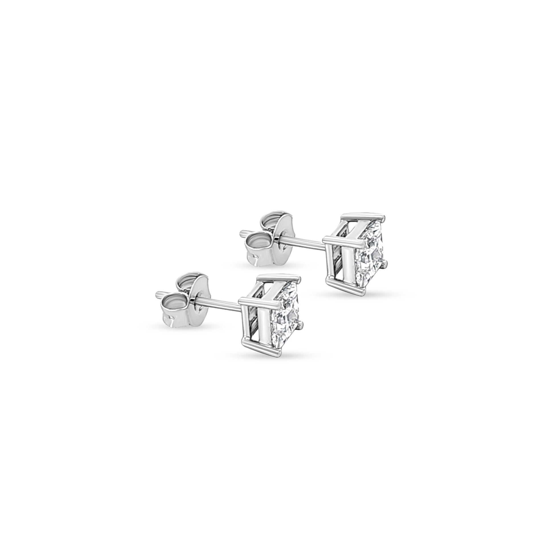 14K White Gold Princess-Cut Diamond Solitaire Stud Earrings