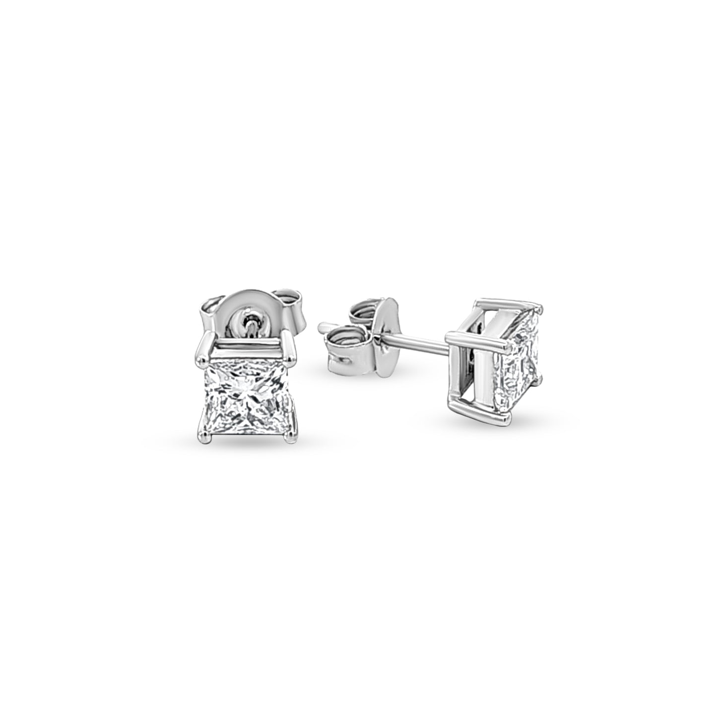 14K White Gold Princess-Cut Diamond Solitaire Stud Earrings