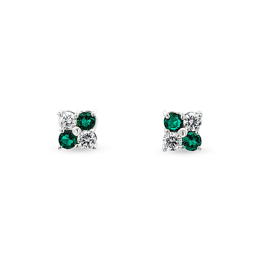 14K White Gold Diamond and Emerald Earrings