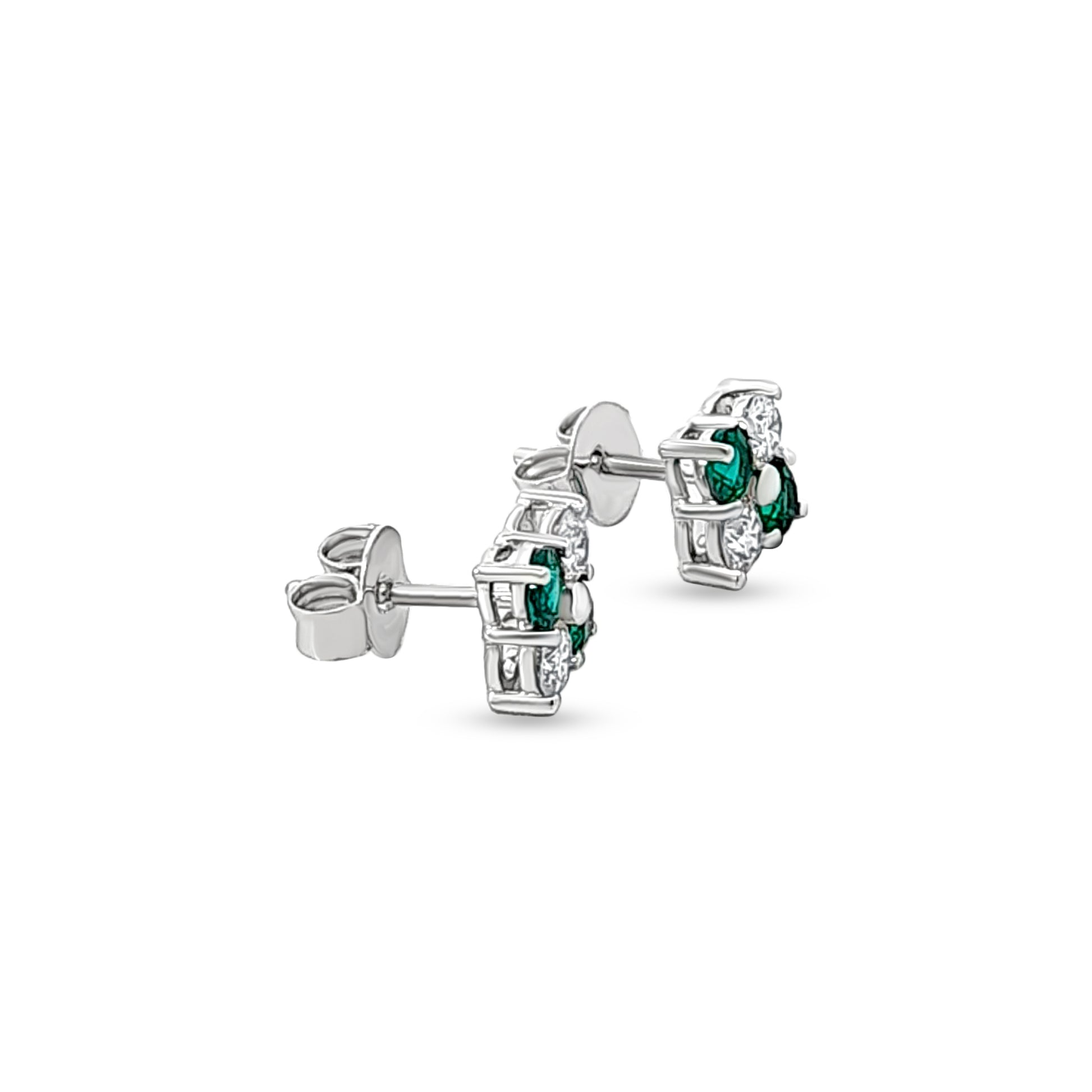 14K White Gold Diamond and Emerald Earrings