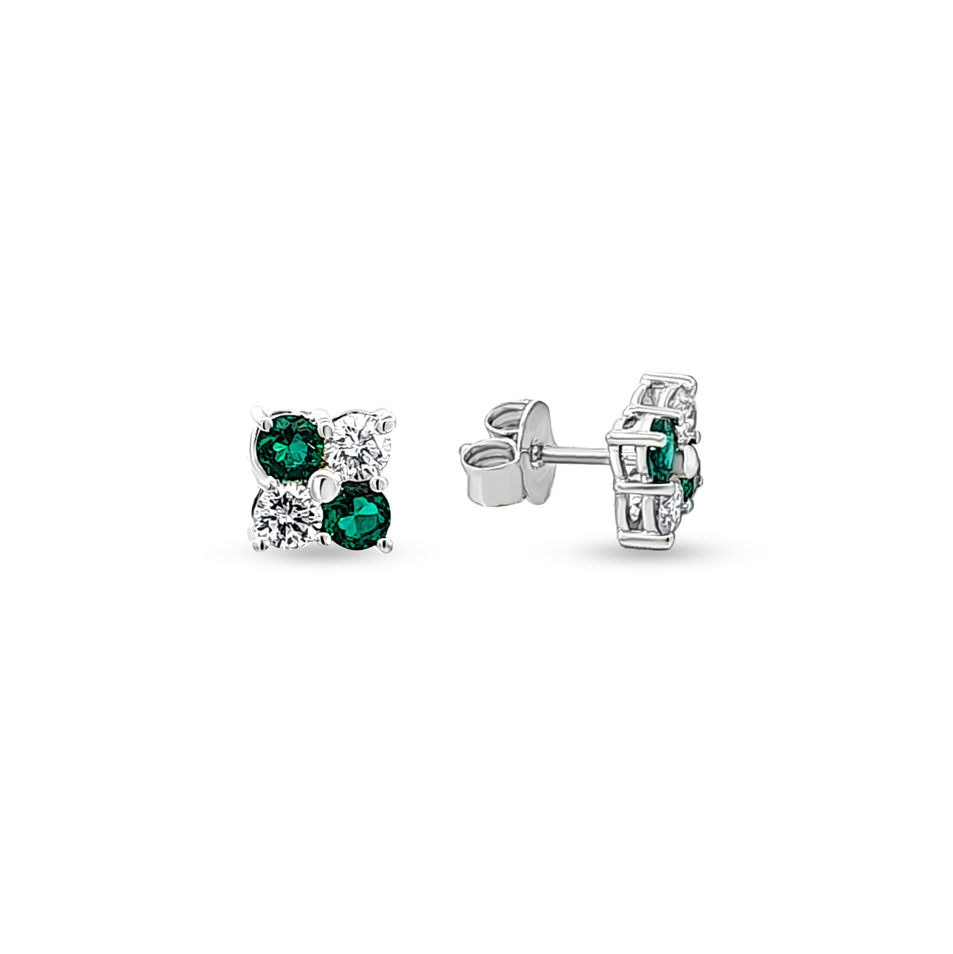 14K White Gold Diamond and Emerald Earrings