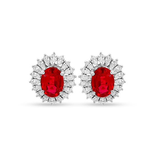 14K White Gold Pear Diamond and Ruby Tops