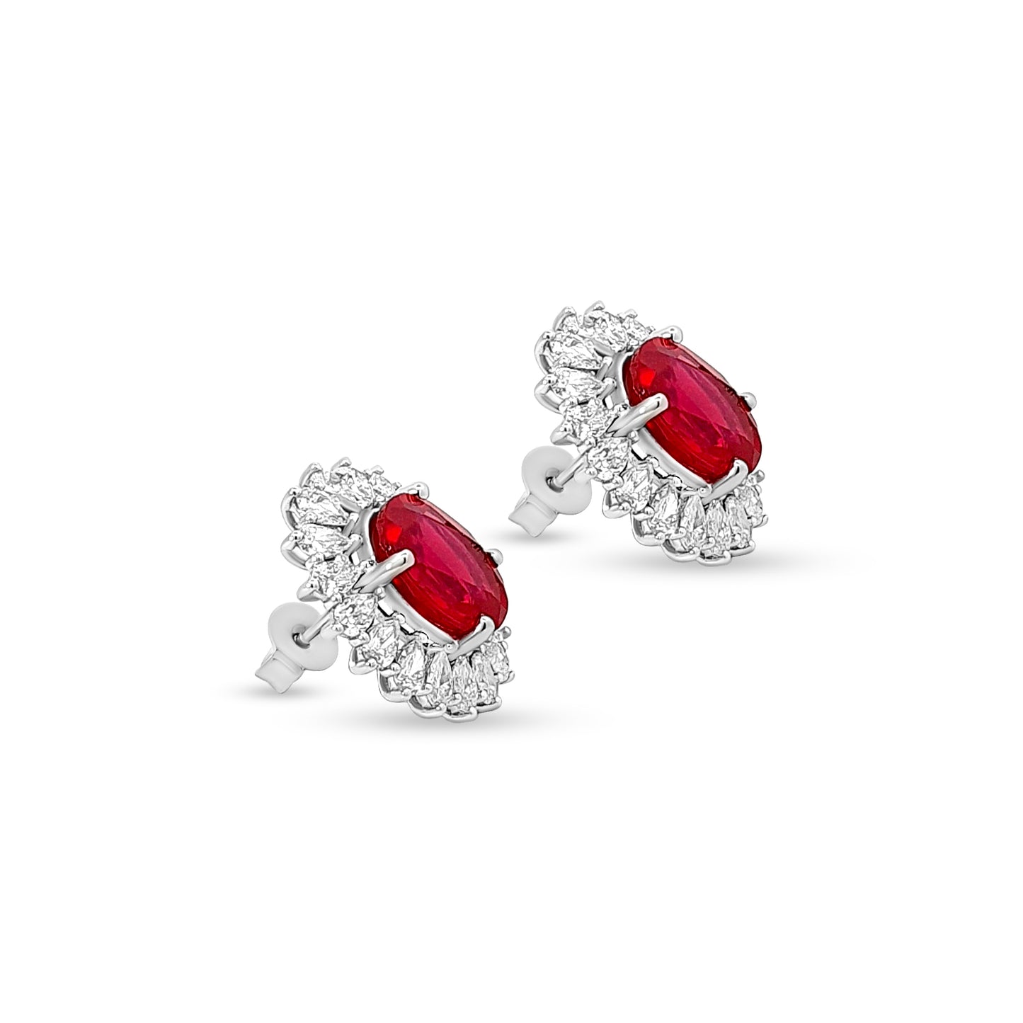 14K White Gold Pear Diamond and Ruby Tops