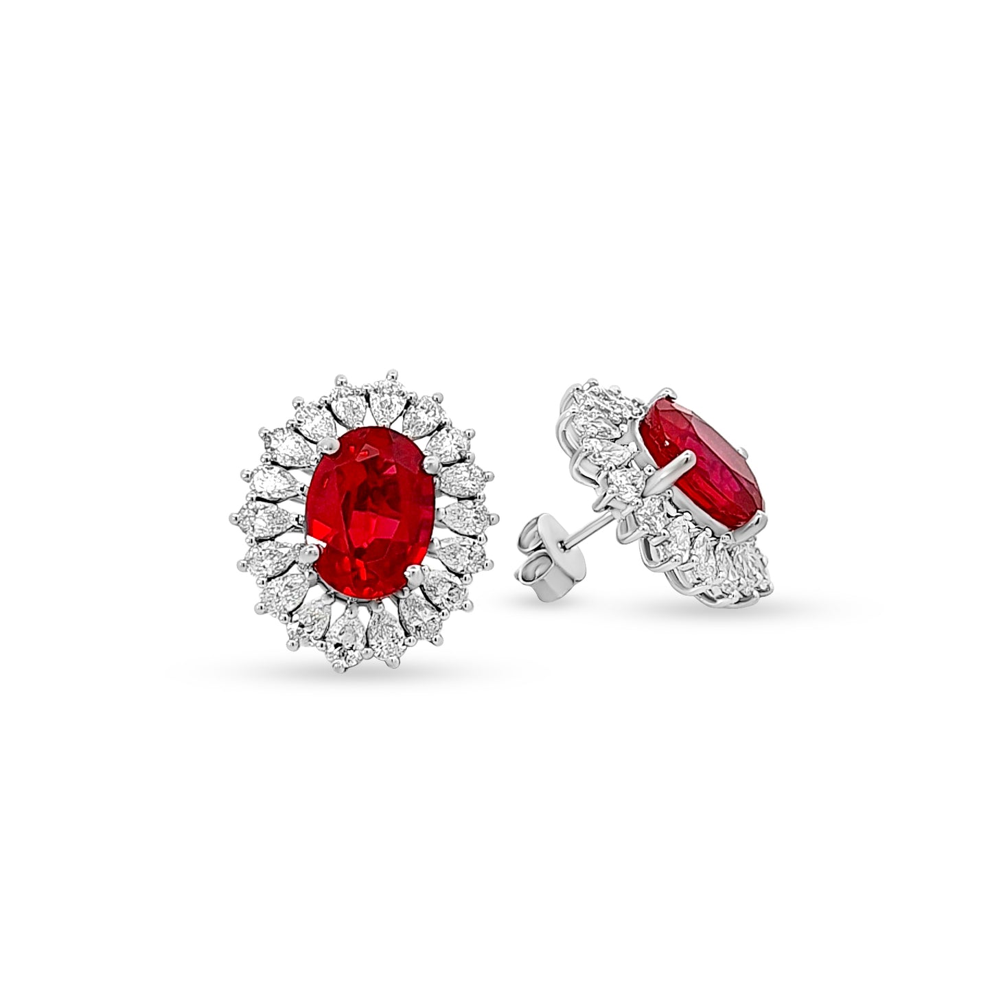 14K White Gold Pear Diamond and Ruby Tops