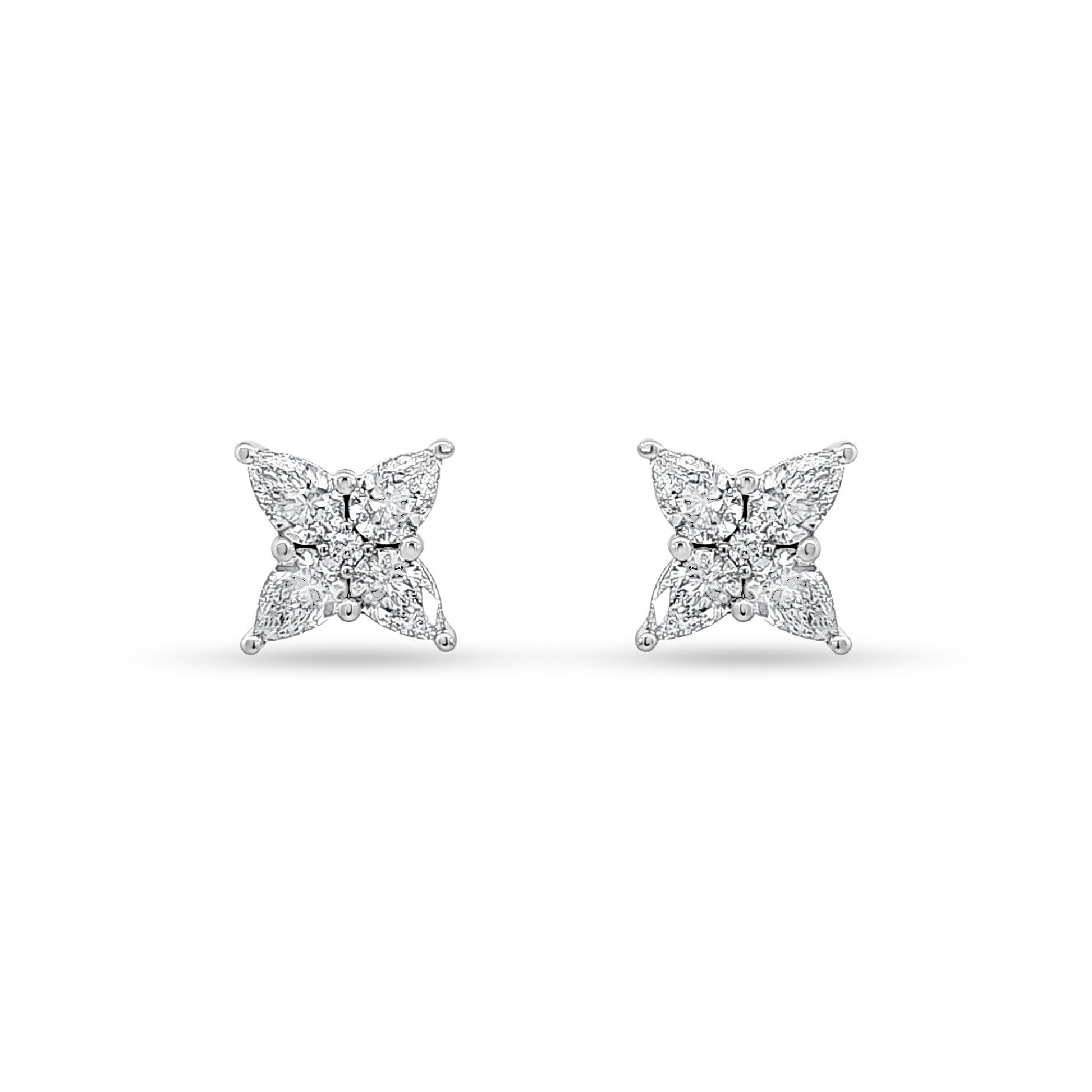 14K White Gold Pear Diamond Star-Shape Tops