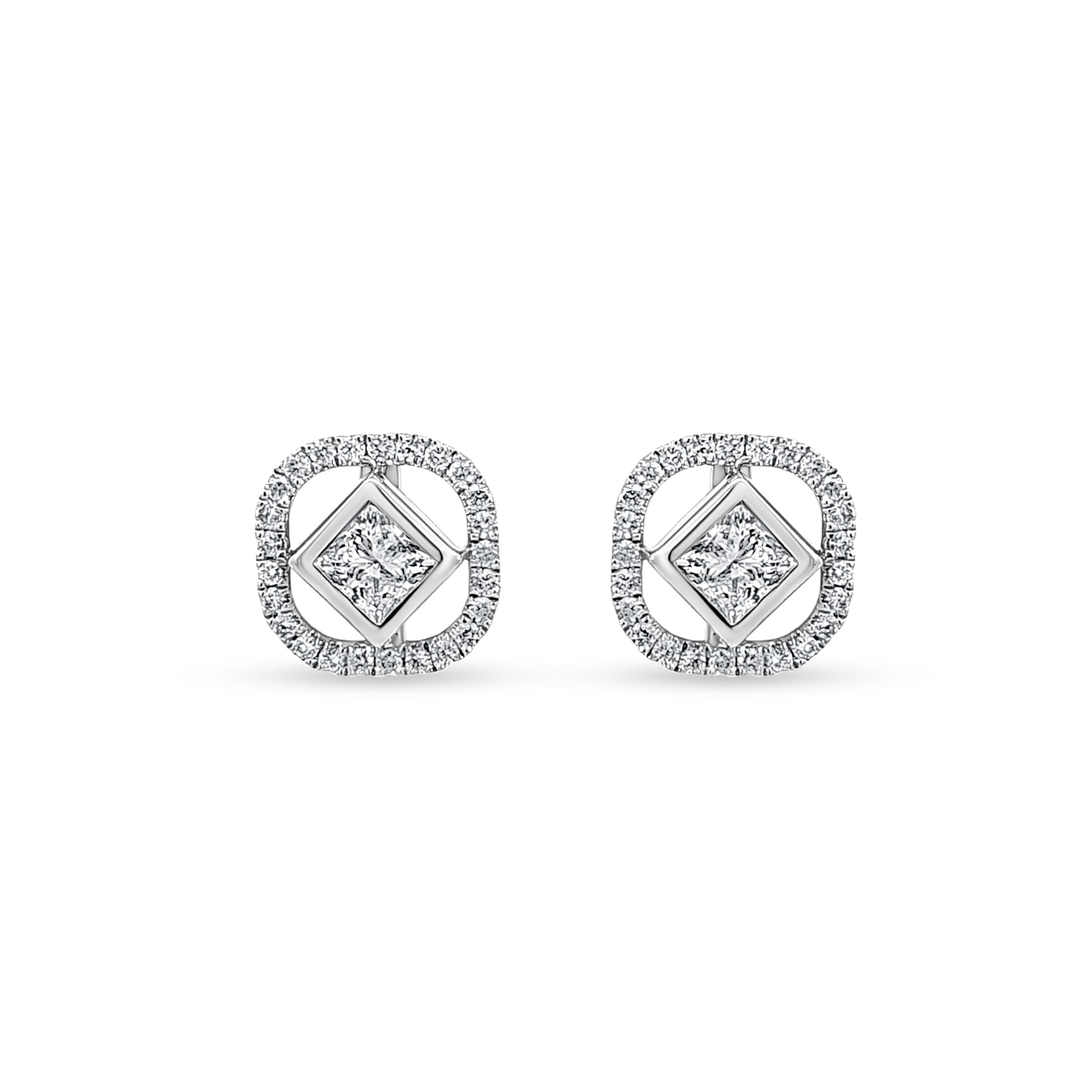 14K White Gold Geometric Diamond Earrings