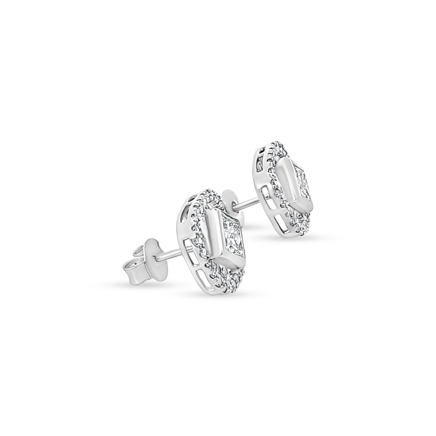 14K White Gold Geometric Diamond Earrings