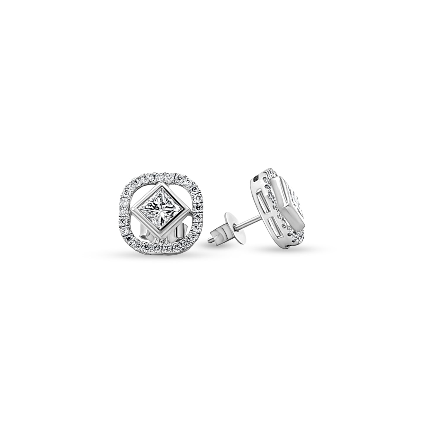 14K White Gold Geometric Diamond Earrings