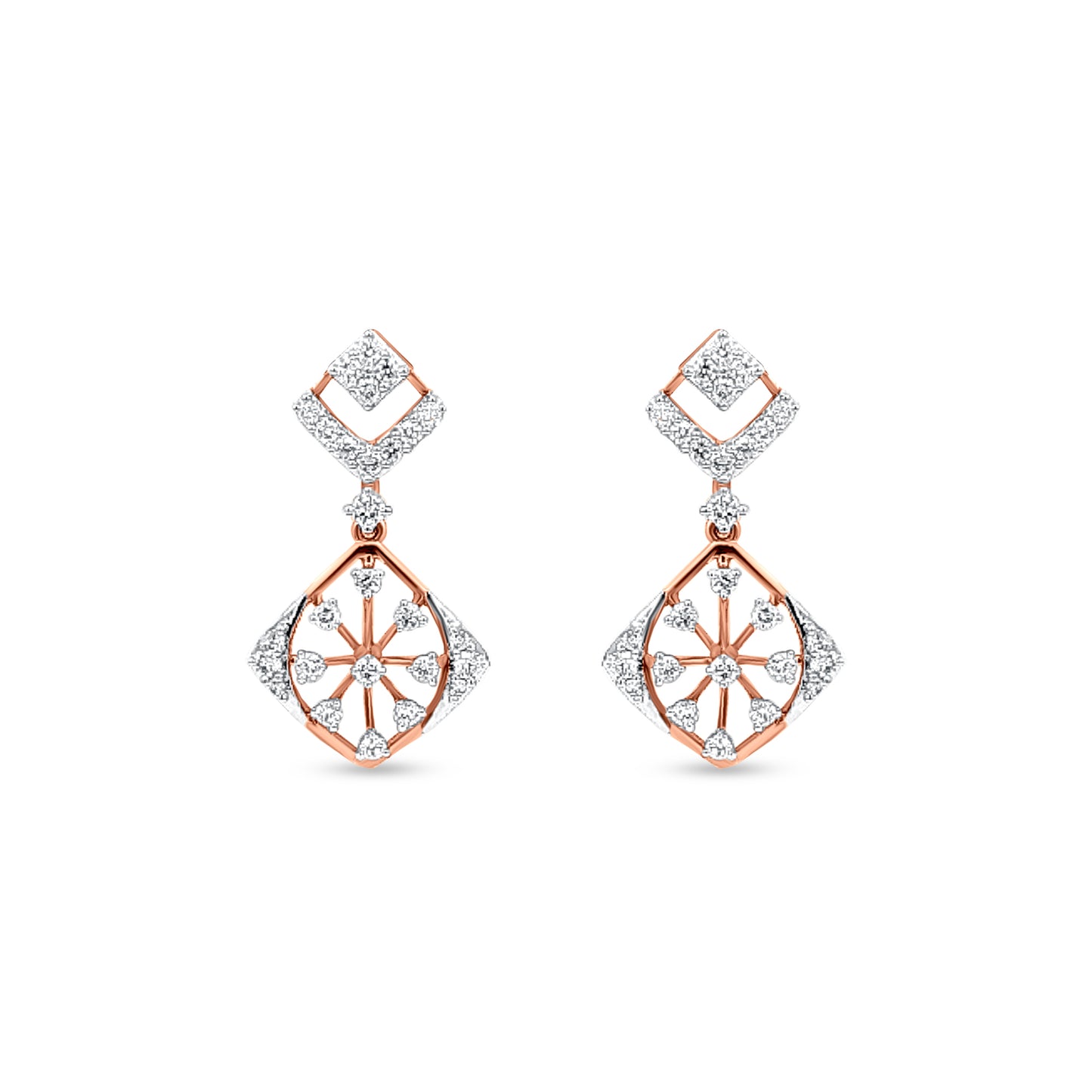 18K Rose Gold Diamond Dangle Earrings