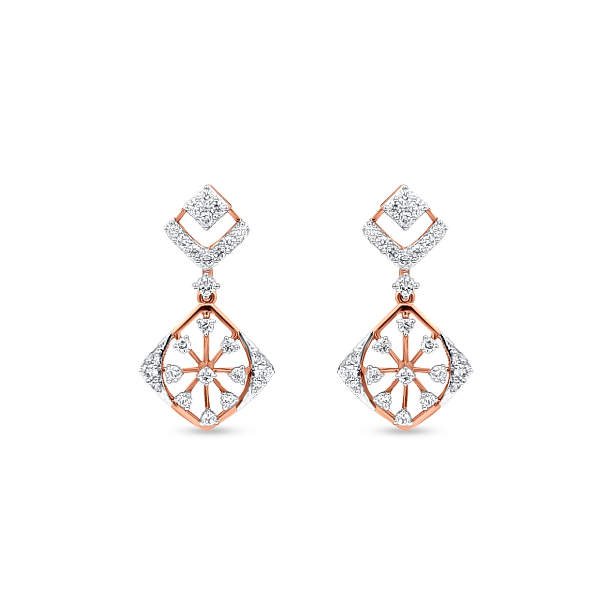 18K Rose Gold Diamond Dangle Earrings