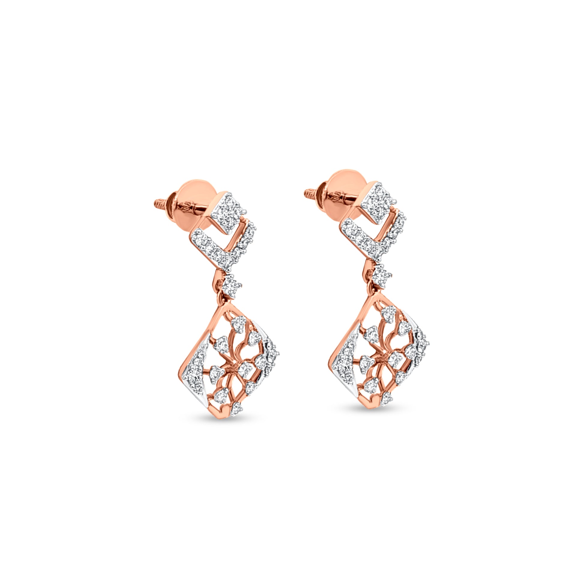 18K Rose Gold Diamond Dangle Earrings