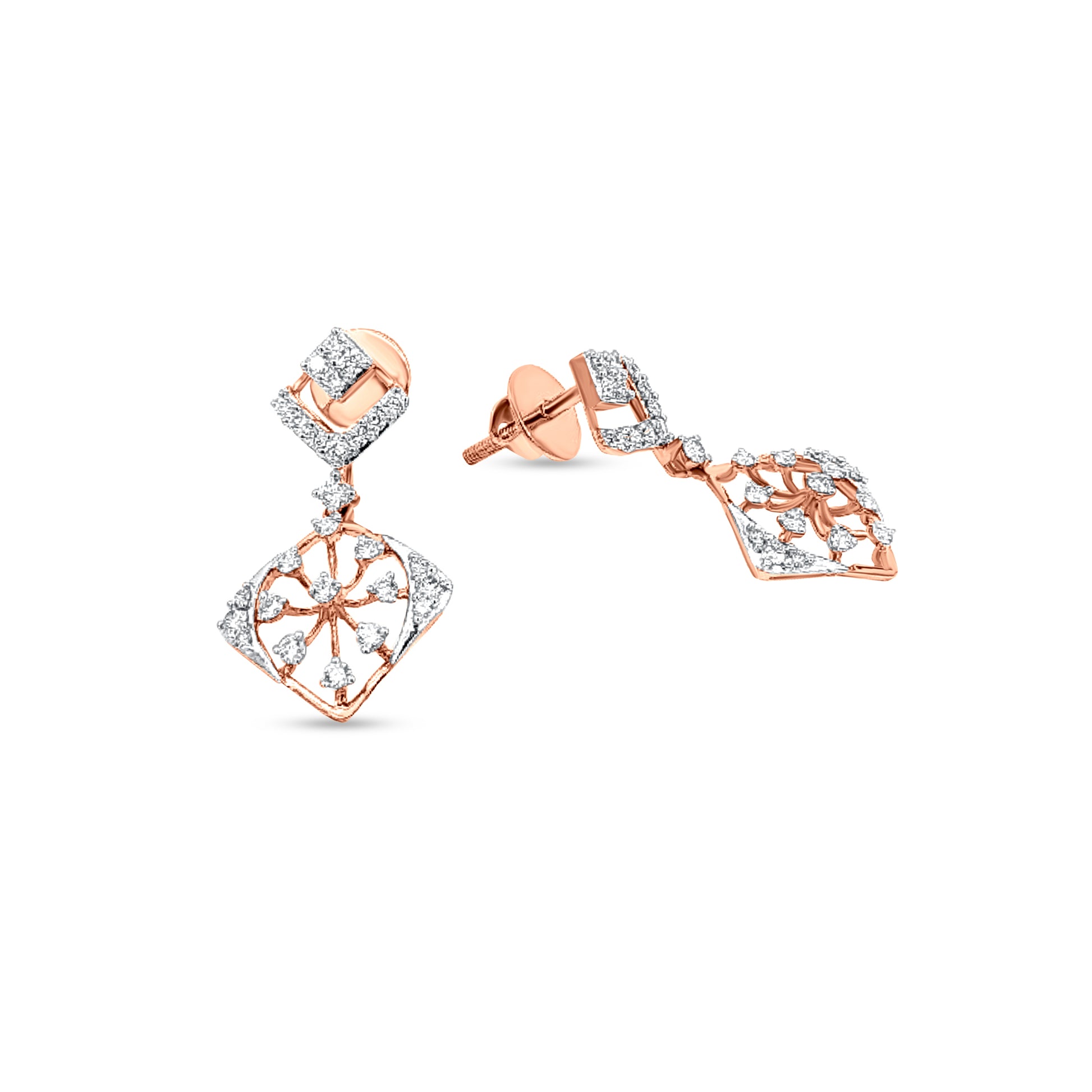 18K Rose Gold Diamond Dangle Earrings