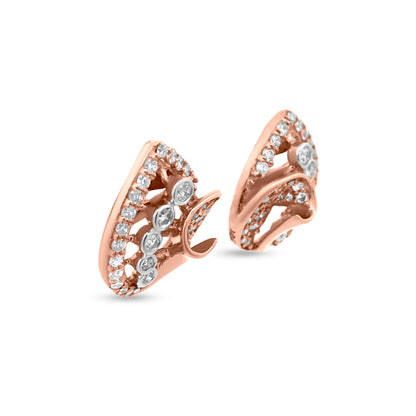 Minimalist Gold Leaf Diamond Stud Earrings: 0.58 Carat Round Diamonds in Bezel and Prong Settings