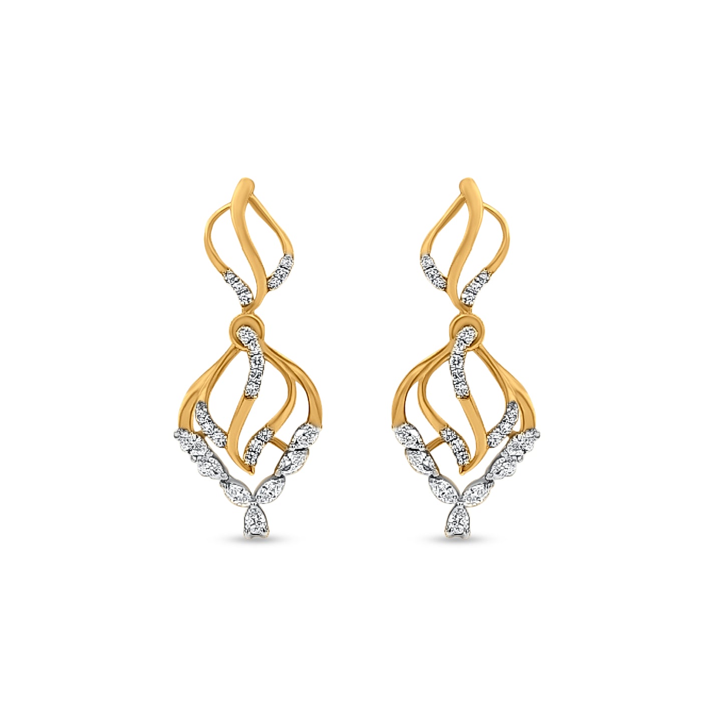 18K Gold Fire Flame Diamond Earrings