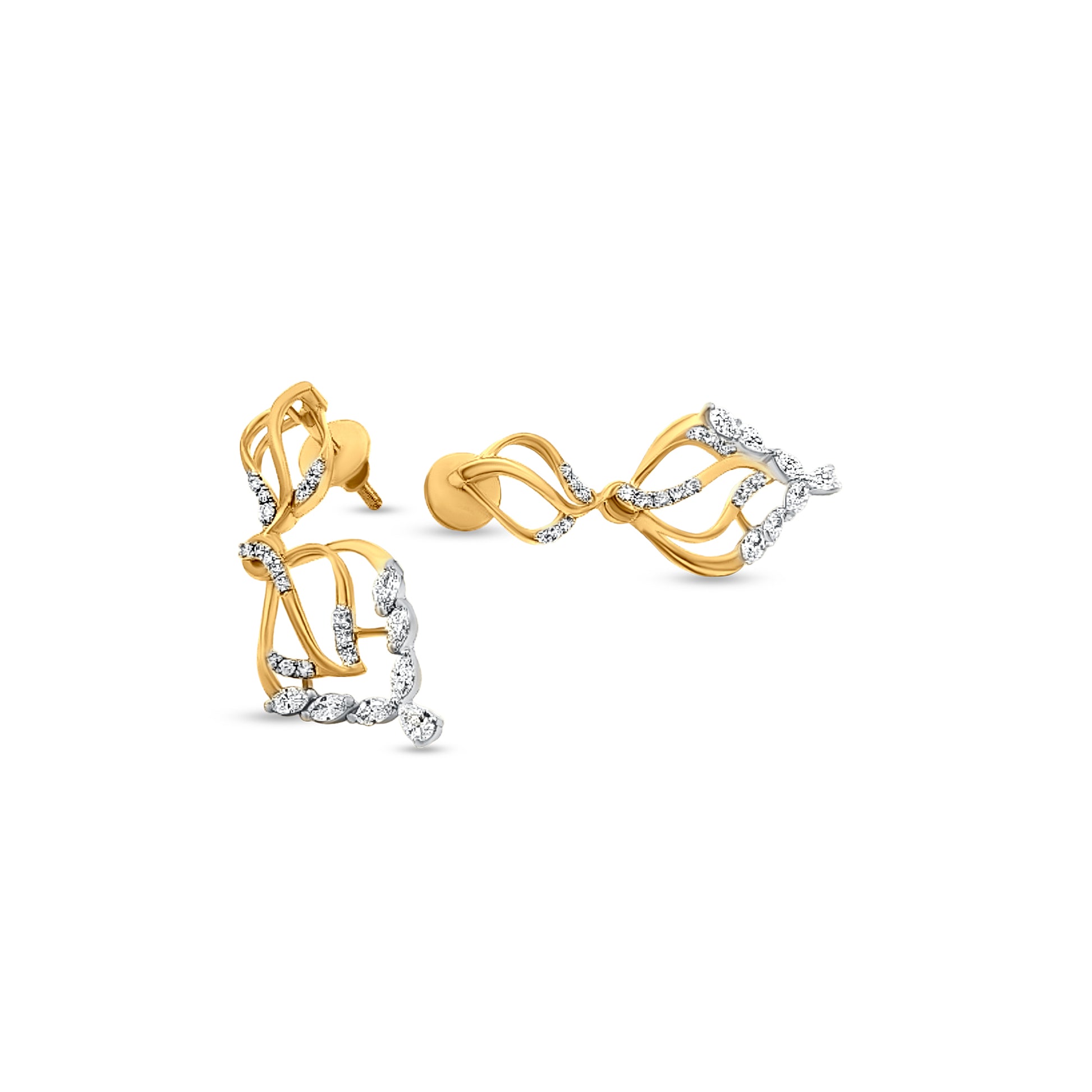 18K Gold Fire Flame Diamond Earrings