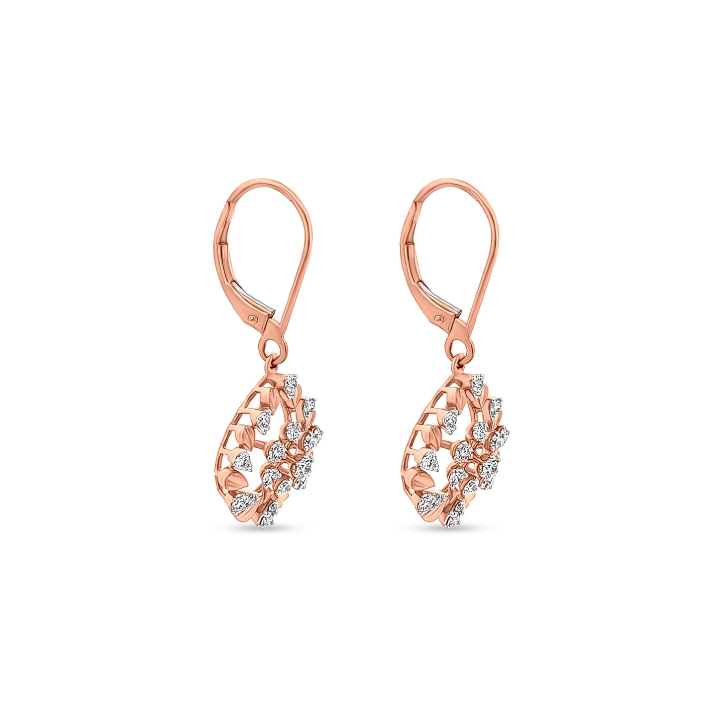 18K Rose Gold Diamond Hanging Hoop Earrings