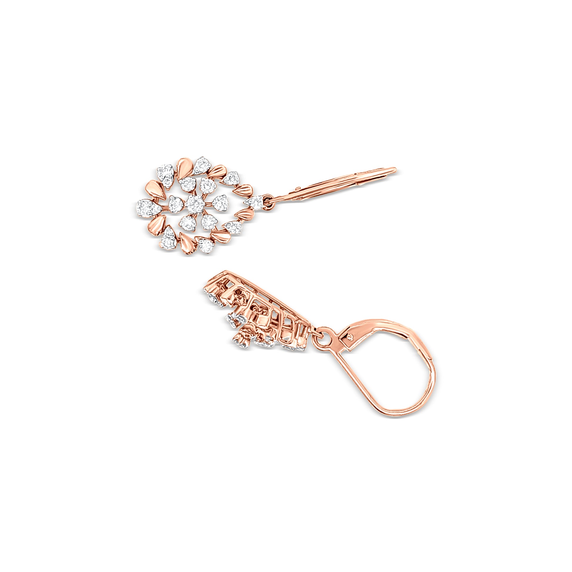 18K Rose Gold Diamond Hanging Hoop Earrings