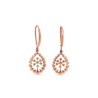 18K Rose Gold Diamond Hanging Hoop Earrings