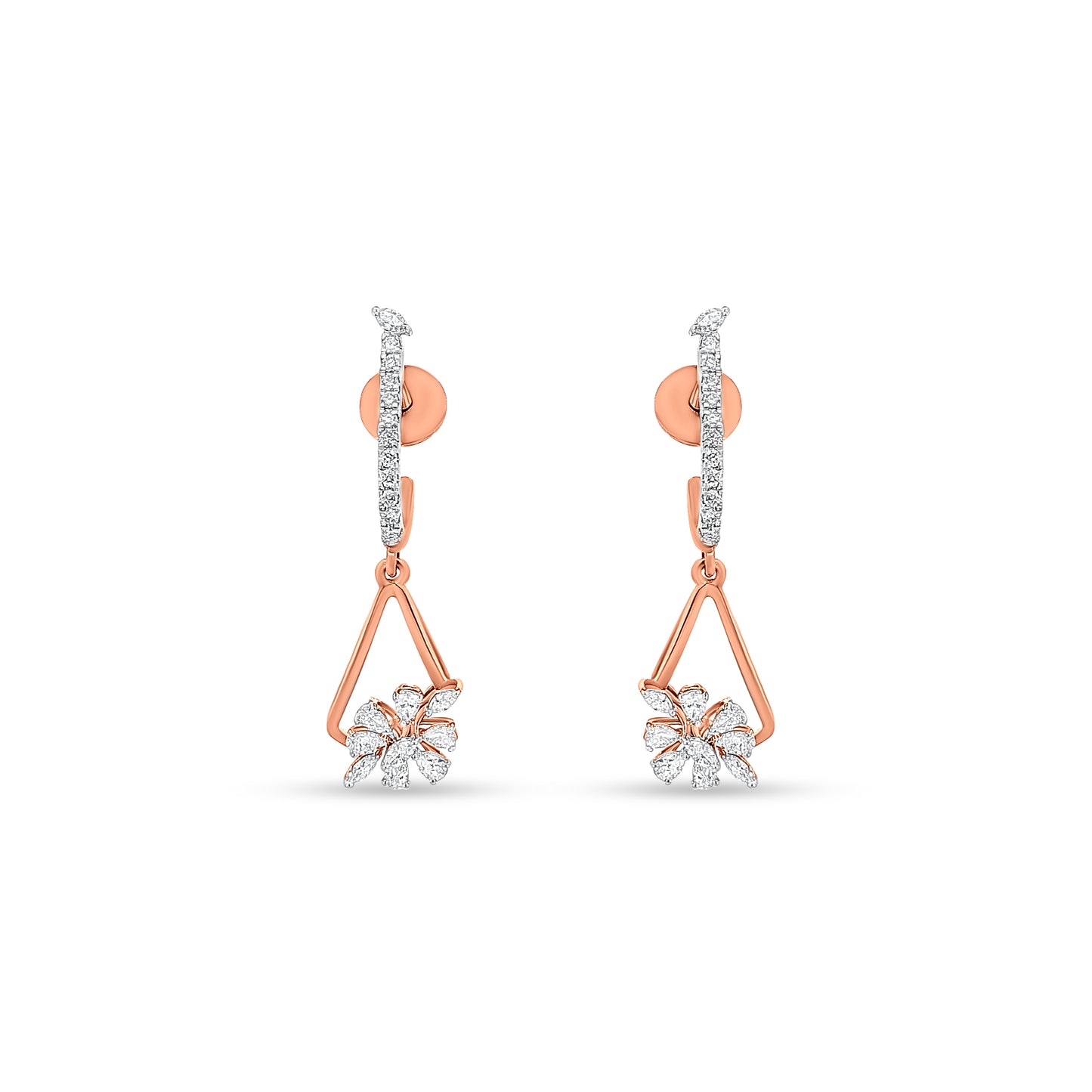 18K Rose Gold Diamond Hanging Hoop Earrings