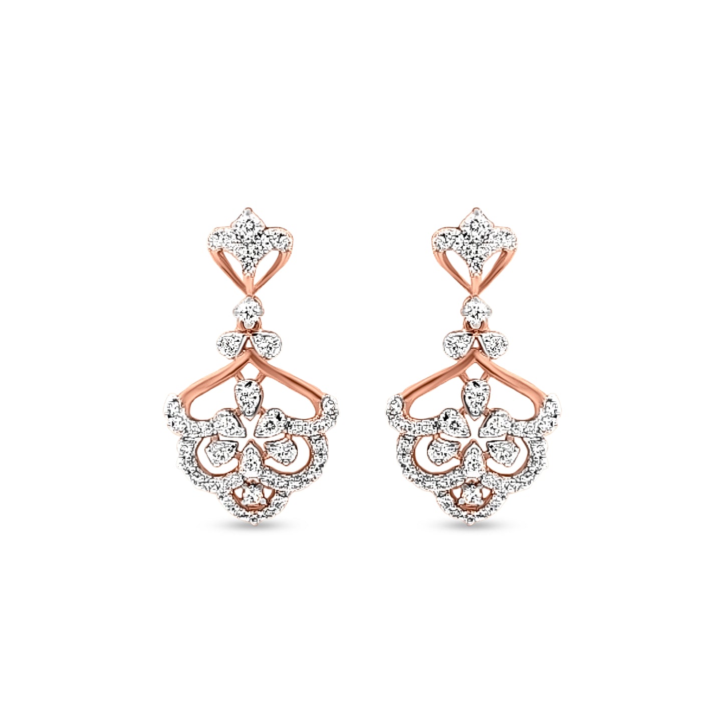 18K Rose Gold Diamond Dangle Earrings