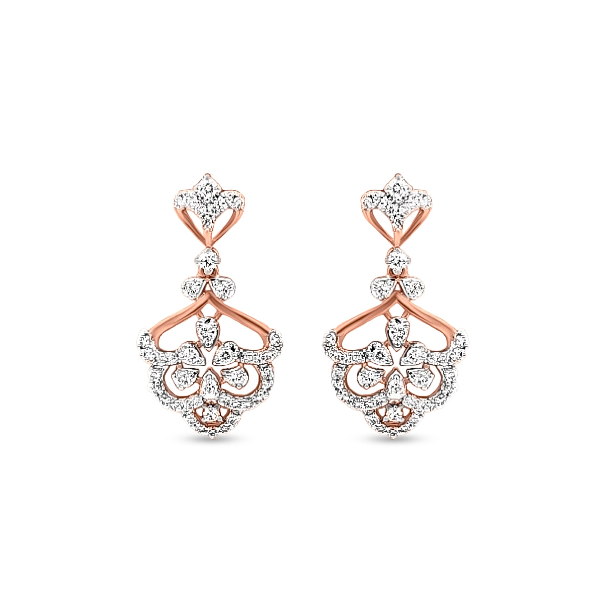 18K Rose Gold Diamond Dangle Earrings