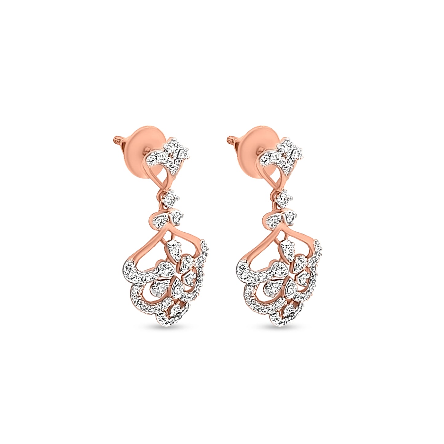 18K Rose Gold Diamond Dangle Earrings