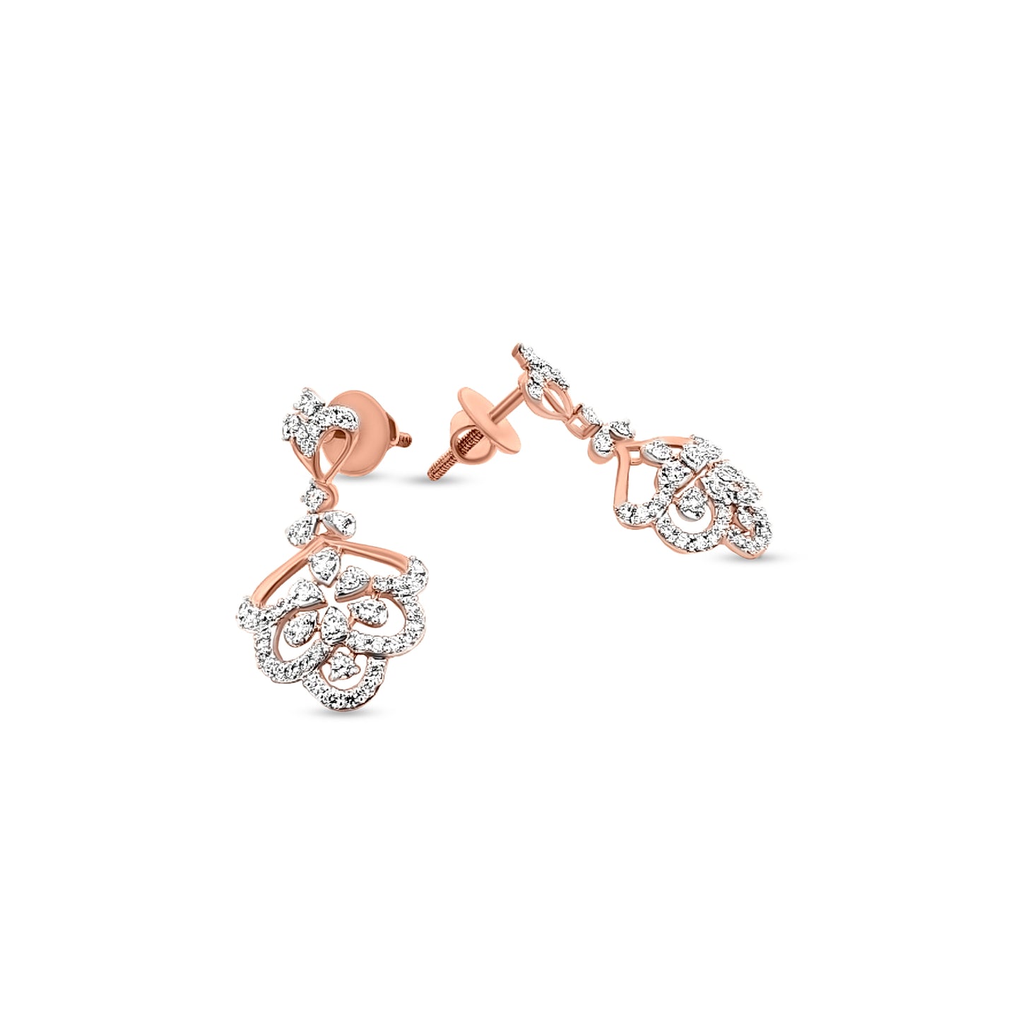 18K Rose Gold Diamond Dangle Earrings